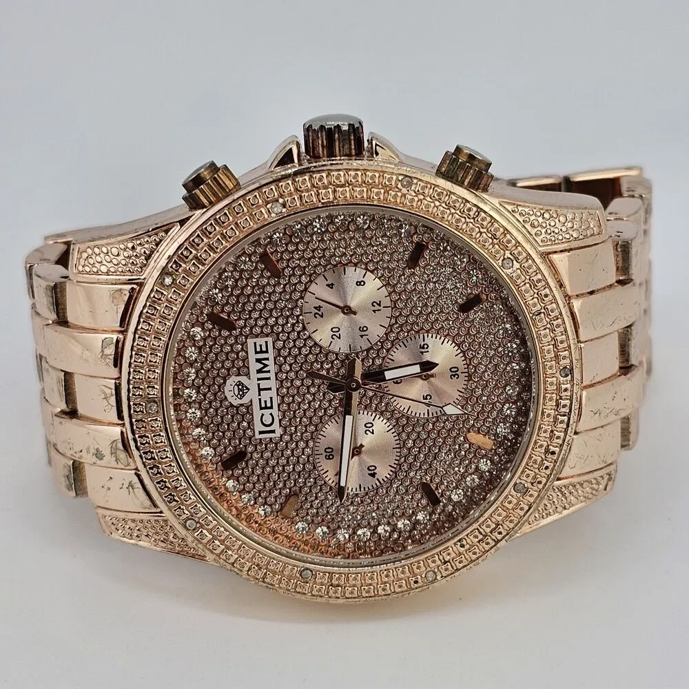 IceTime Storm Men's Watch 46MM Rose Gold Dial Bracelet Band 5.75